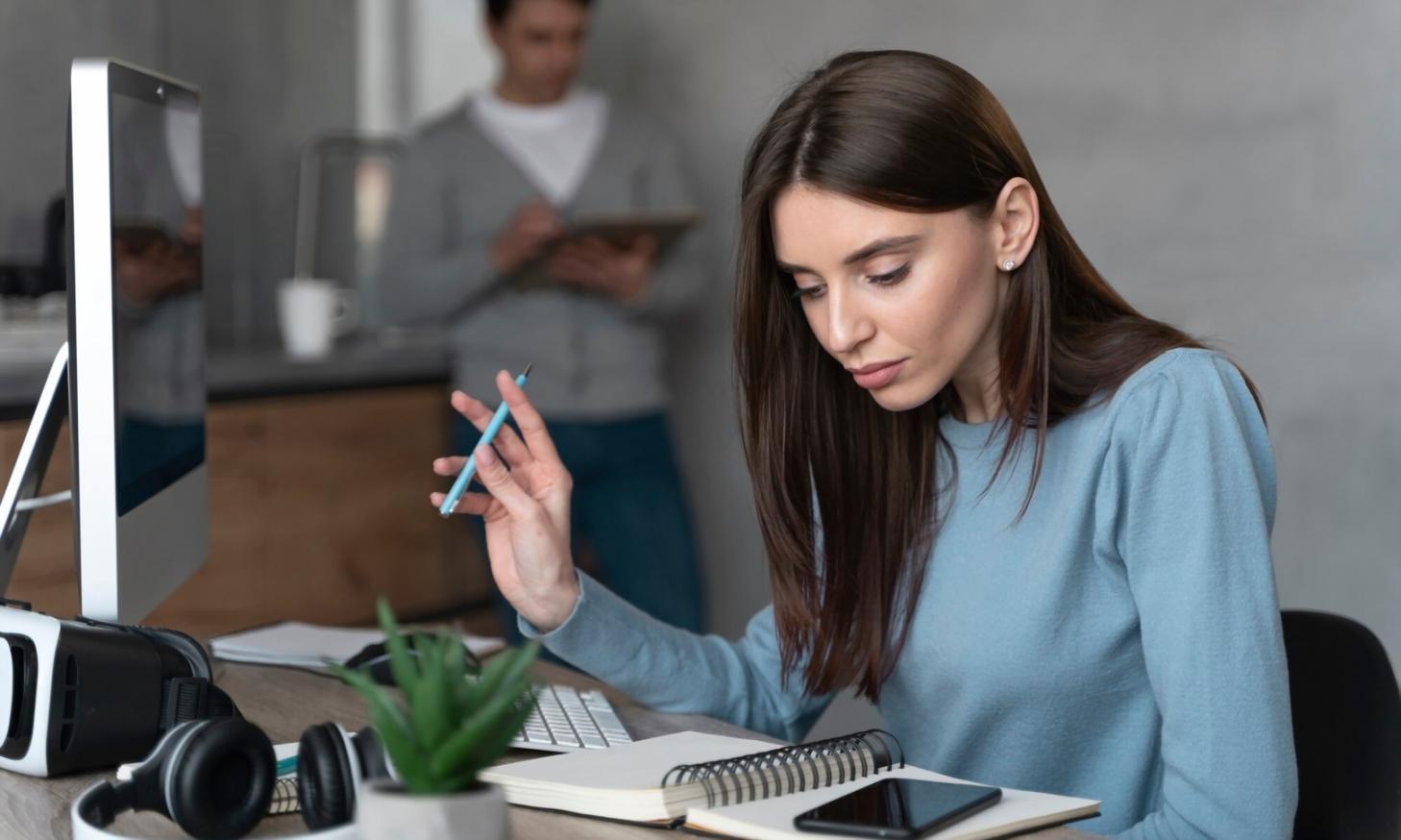 Financial professionals collaborating in modern office environment